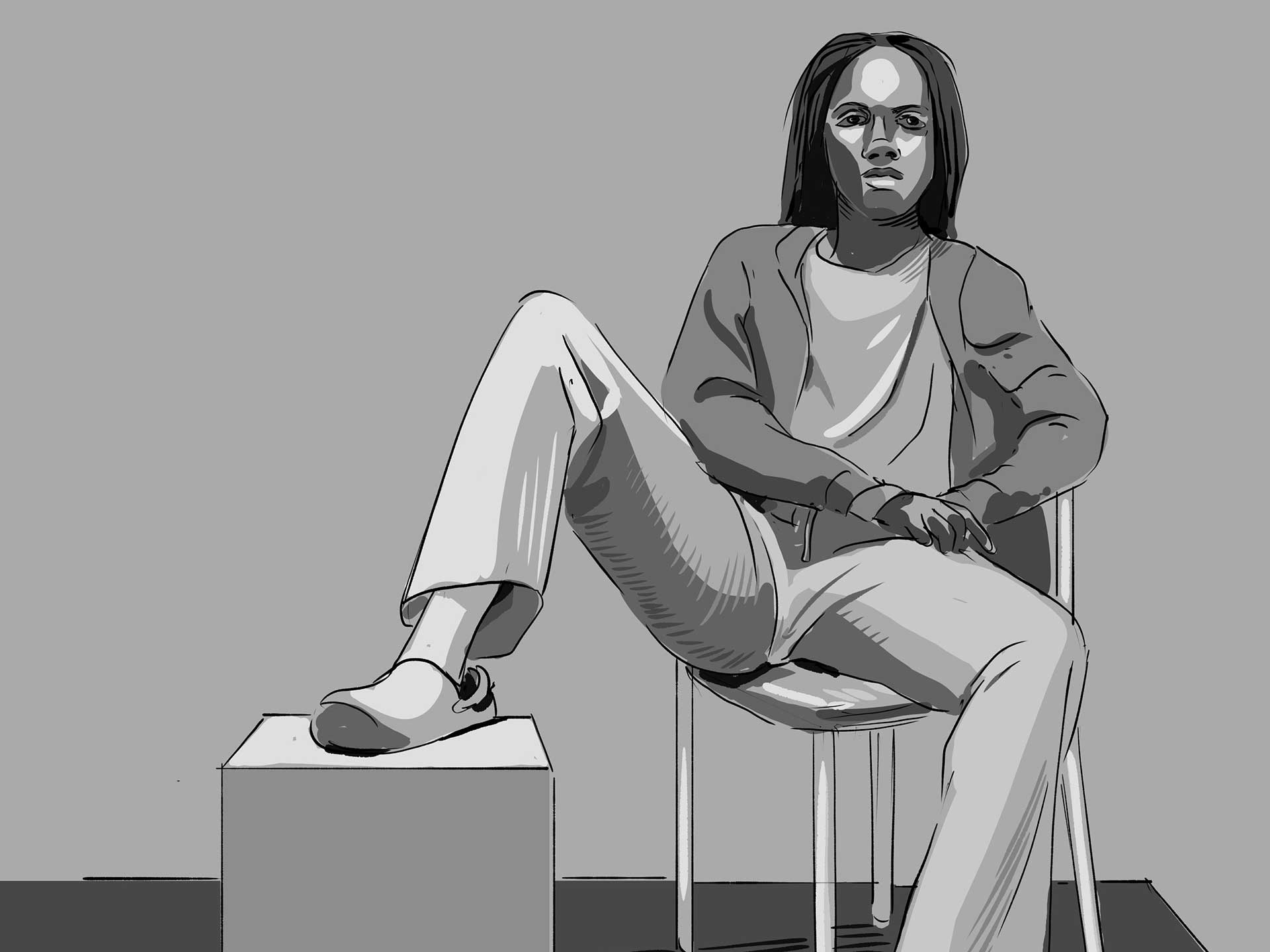 Untitled (female model sitting in a chair), digital drawing, 2023