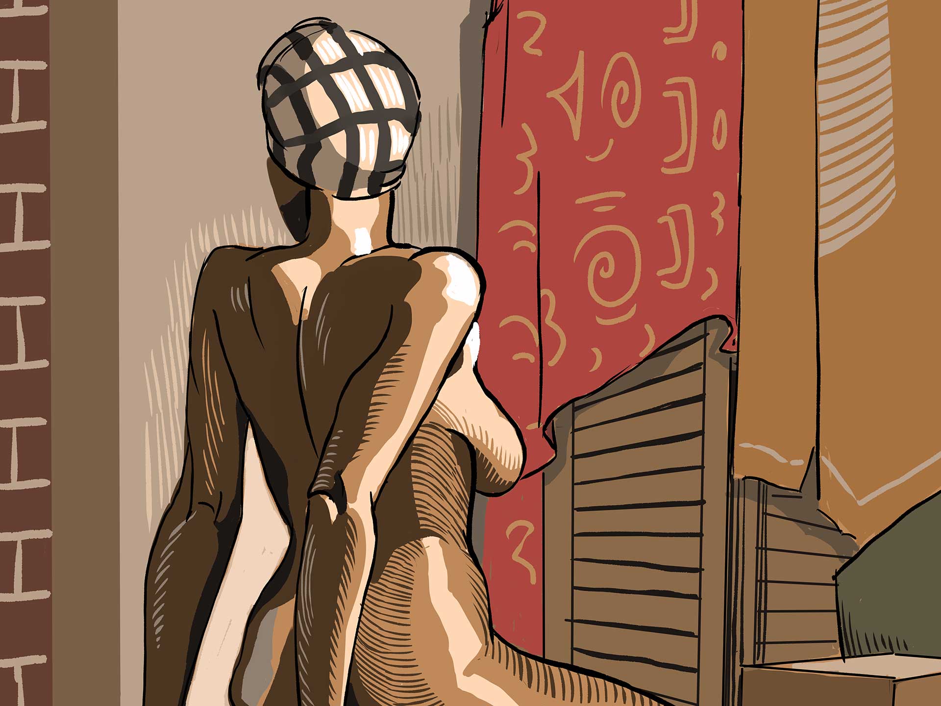 Untitled (female nude sitting), digital drawing, 2019