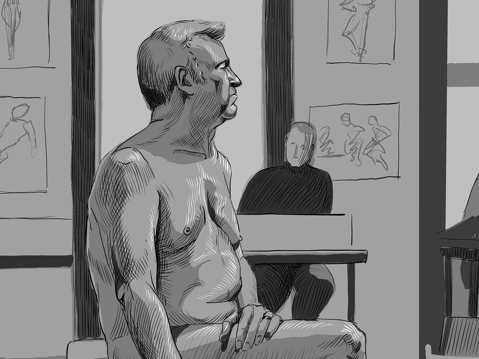 Untitled (male nude nude sitting), digital drawing, 2019