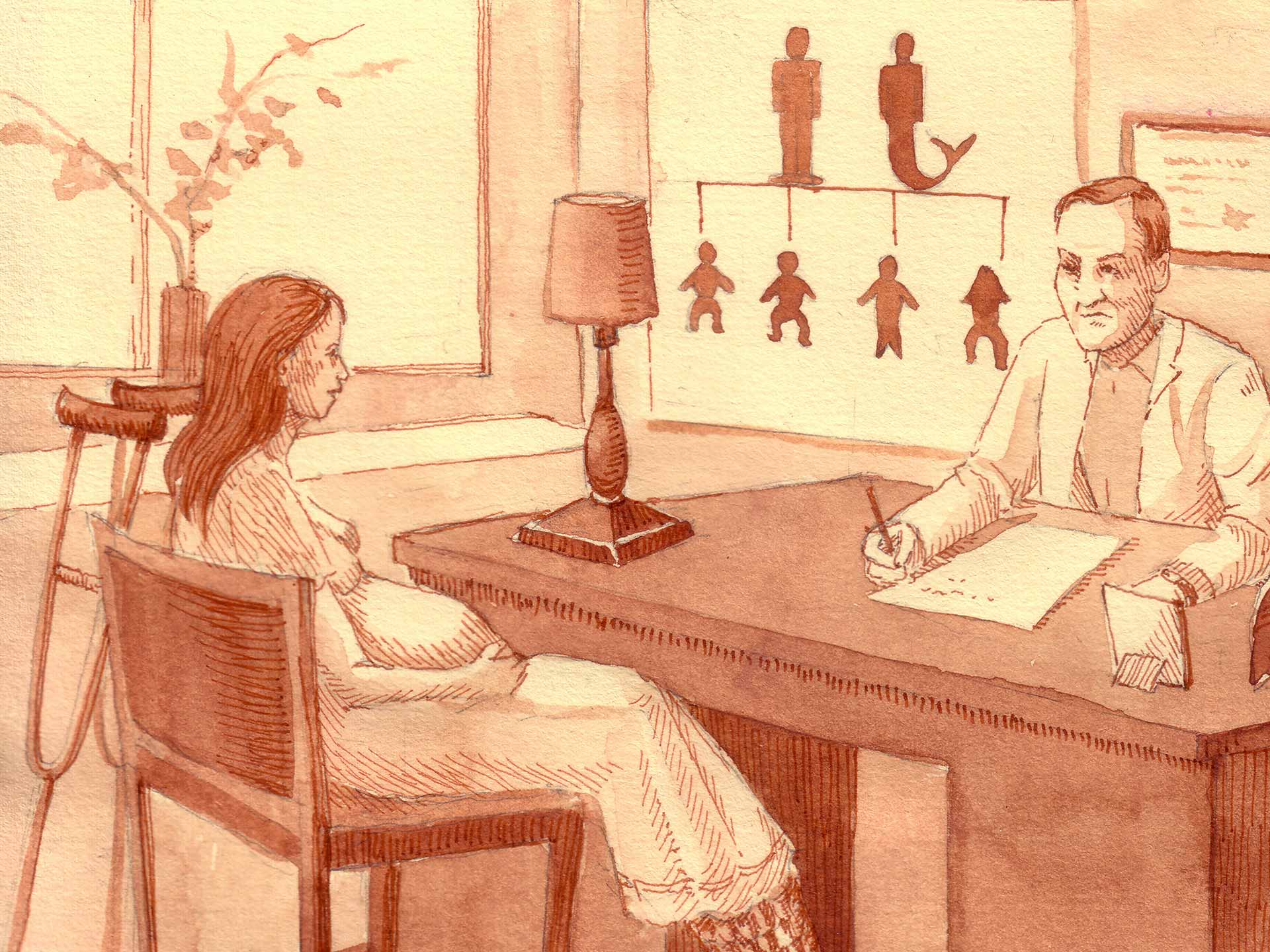 Mermaid Heritage illustration - mermaid in a doctor's office