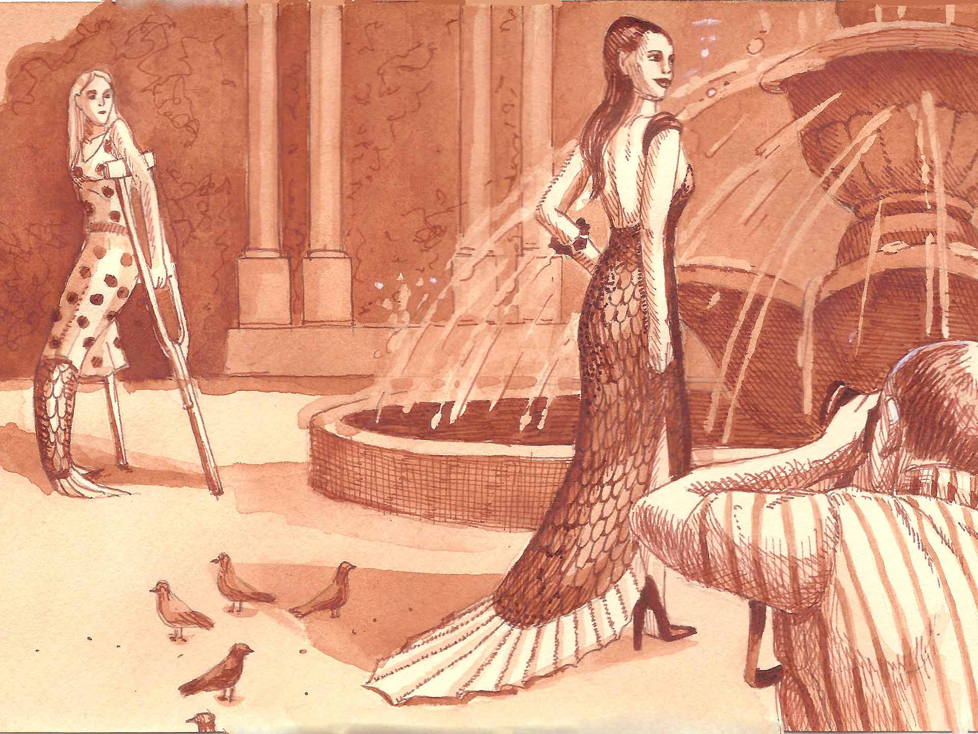 Mermaid Heritage illustration - model in a mermaid dress